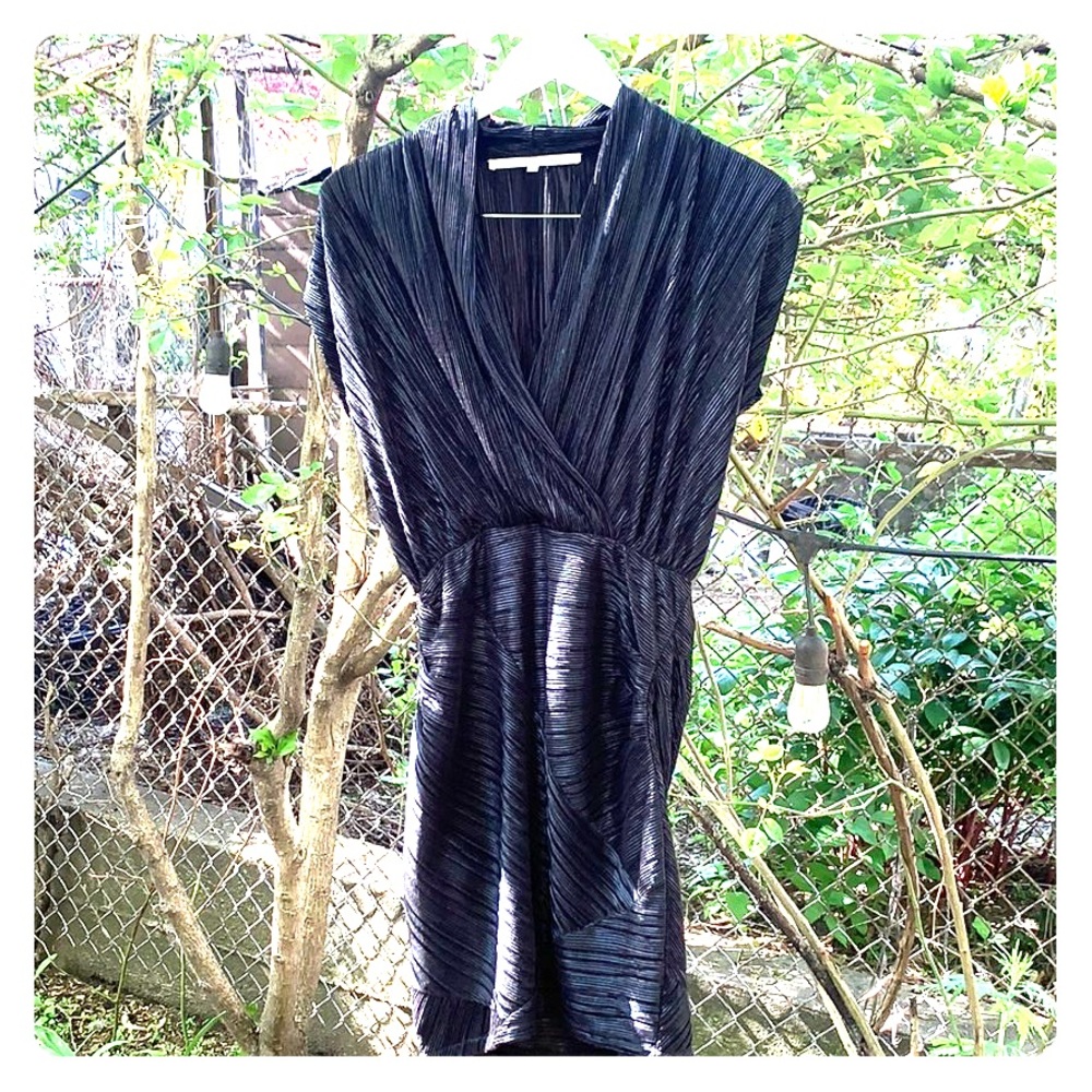 💞Rachel Roy Metallic faux wrap black dress.…